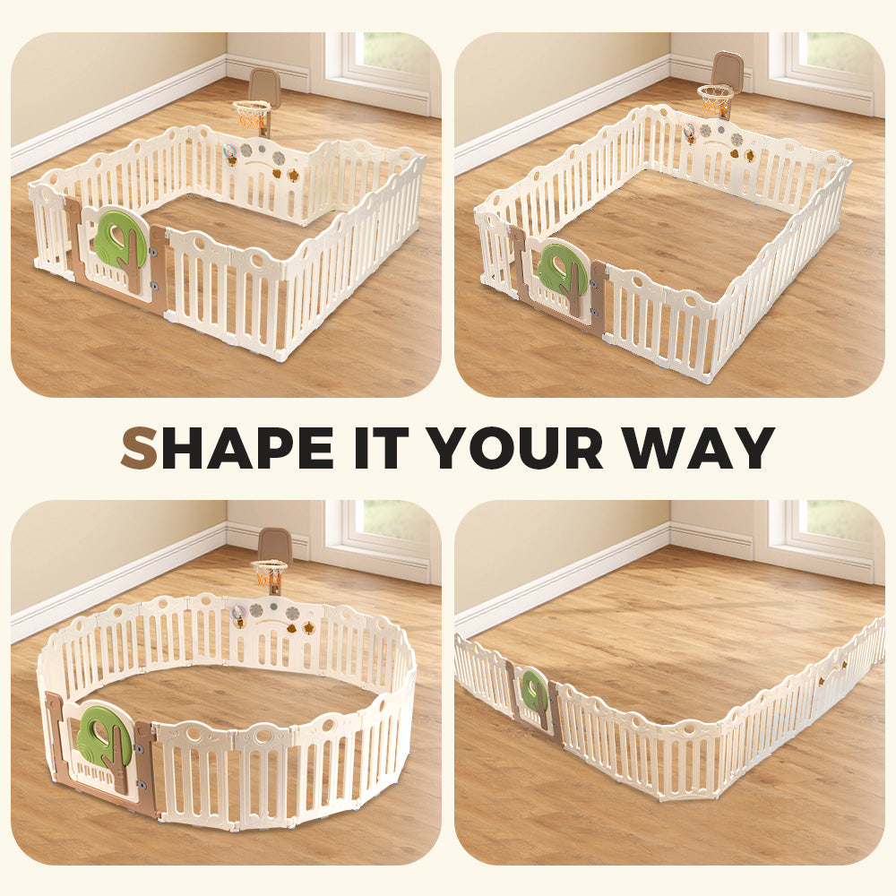 Playpals Kids Playpen 18 Panels Foldable Baby Safety Gate with Shoot Hoops - Sunyee
