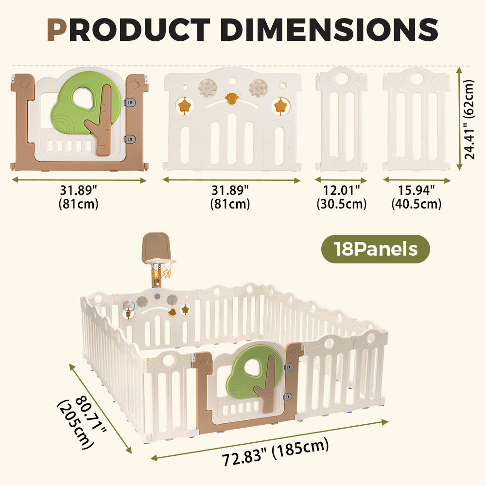 Playpals Kids Playpen 18 Panels Foldable Baby Safety Gate with Shoot Hoops - Sunyee