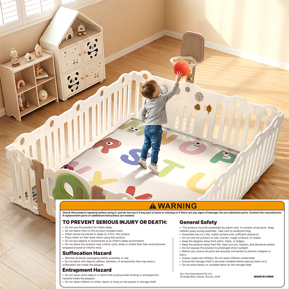 Playpals Kids Playpen Foldable Baby Safety Gate with Shoot Hoops Ring Toss