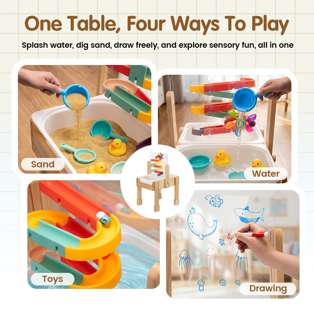 PlayPals Sensory Table Kids Water Table w/ 2 Storage Bins & Water Track Toys - Sunyee