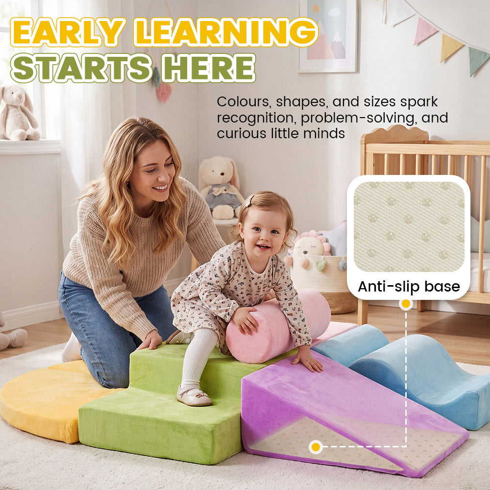 Playpals 7 PCS Kids Foam Climbing Blocks Set Soft Toddler Climbing Toys Indoor