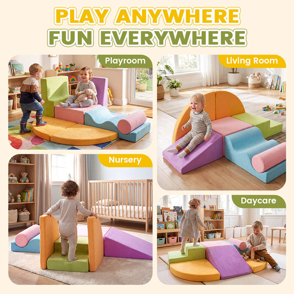 Playpals 7 PCS Kids Foam Climbing Blocks Set Soft Toddler Climbing Toys Indoor