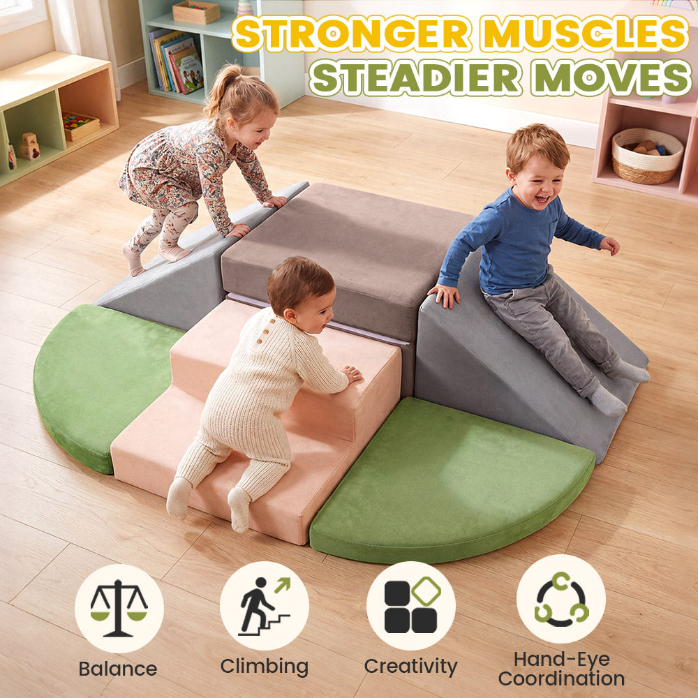 Playpals 6 PCS Kids Foam Climbing Blocks Set Soft Toddler Climbing Toys Indoor