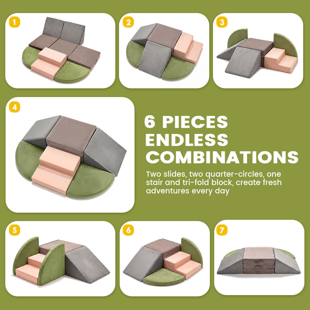 Playpals 6 PCS Kids Foam Climbing Blocks Set Soft Toddler Climbing Toys Indoor