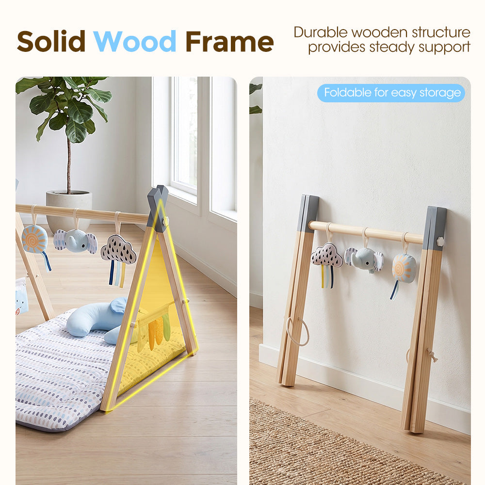 PlayPals Wooden Baby Gym Tummy Time Activity Mat with Play Piano for Newborns - Sunyee