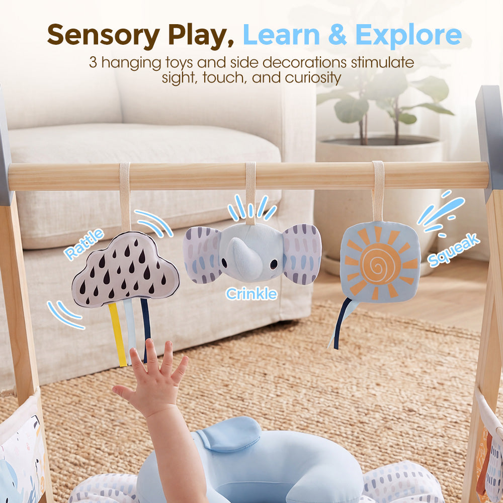 PlayPals Wooden Baby Gym Tummy Time Activity Mat with Play Piano for Newborns - Sunyee