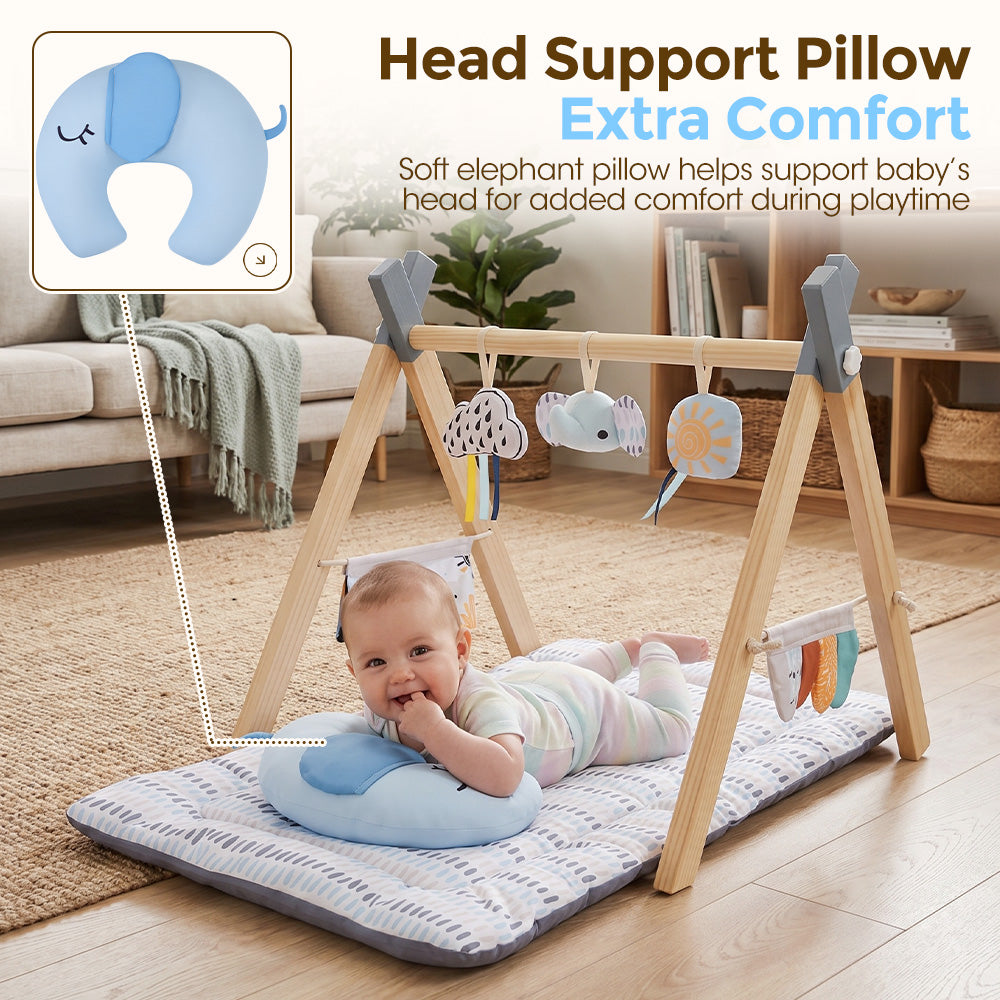 PlayPals Wooden Baby Gym Tummy Time Activity Mat with Play Piano for Newborns - Sunyee