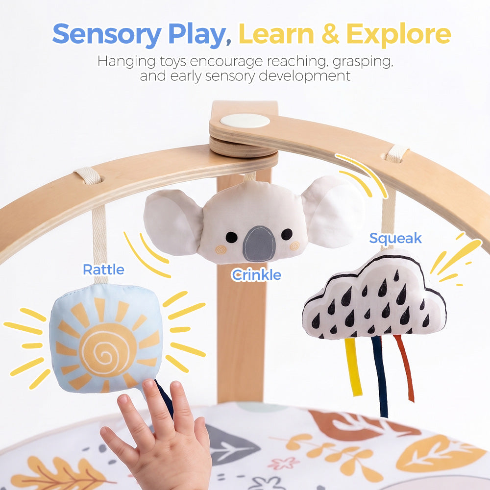 PlayPals Baby Gym Tummy Time Activity Mat with 3 Detachable Toys & Play Piano