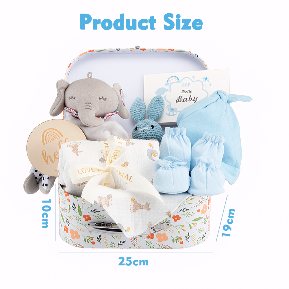 Playpals Newborn Baby Gift Set for Boys Girls Swaddle/Rattle/Hat/Socks/Bib Blue - Sunyee