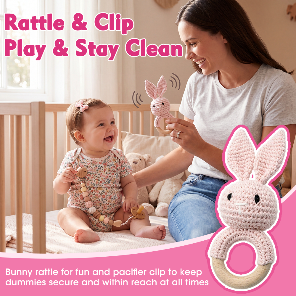Playpals Newborn Baby Gift Set for Boys Girls Swaddle/Rattle/Hat/Socks/Bib Pink - Sunyee