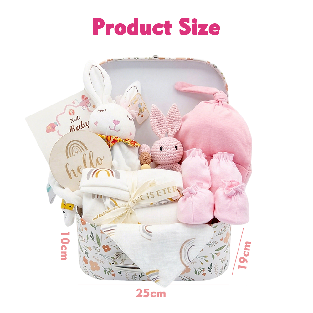 Playpals Newborn Baby Gift Set for Boys Girls Swaddle/Rattle/Hat/Socks/Bib Pink - Sunyee