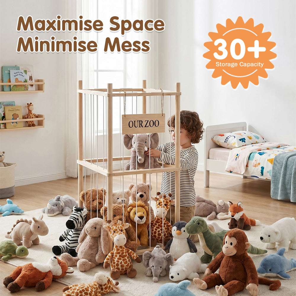 PlayPals 2Pcs 2-Tier Soft Toy Storage with Wheels 30+ Large Storage Organiser