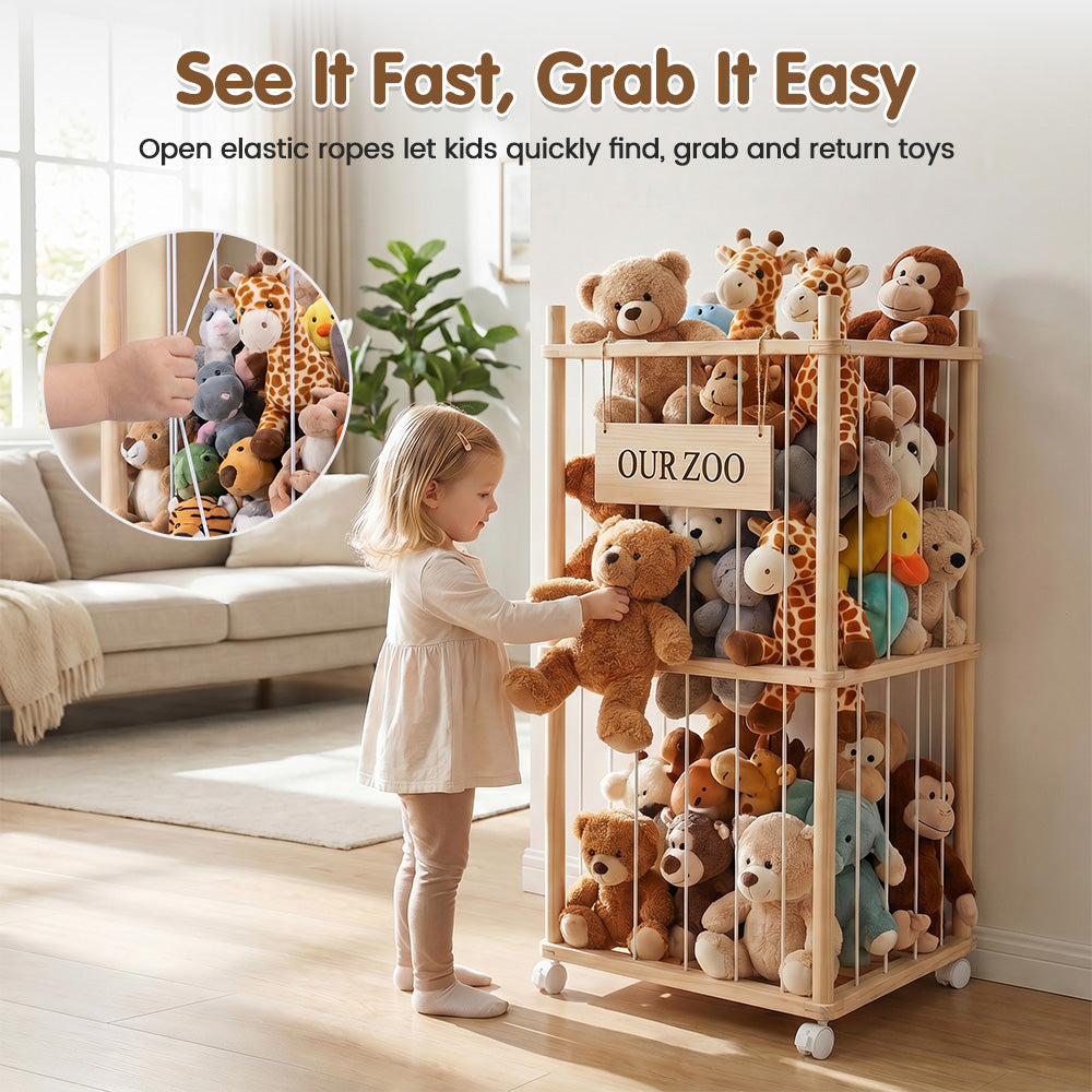 PlayPals 2Pcs 2-Tier Soft Toy Storage with Wheels 30+ Large Storage Organiser