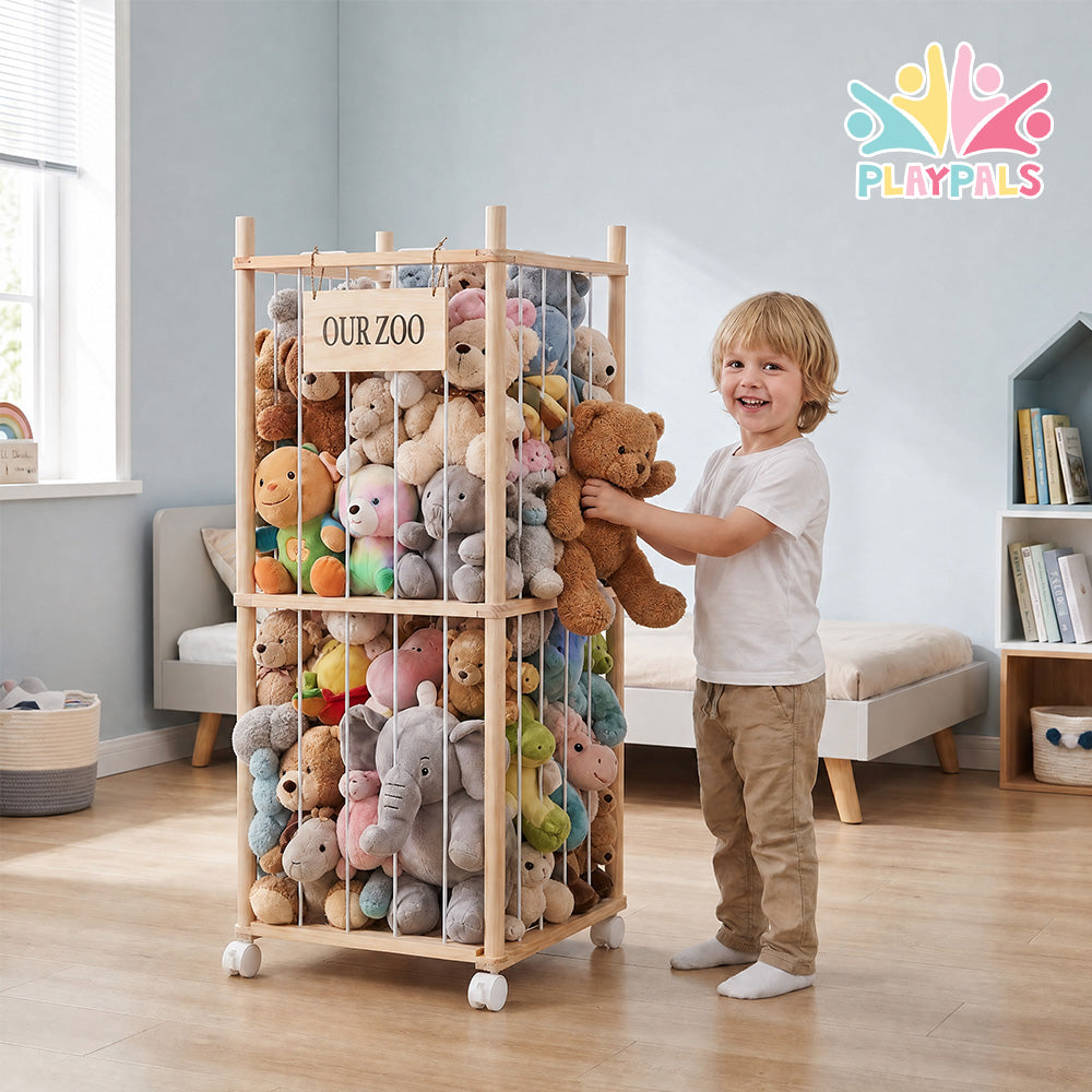 PlayPals 2Pcs 2-Tier Soft Toy Storage with Wheels 30+ Large Storage Organiser