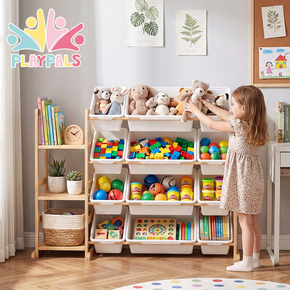 PlayPals Toy Storage Organizer with Storage Bins Toys Box White