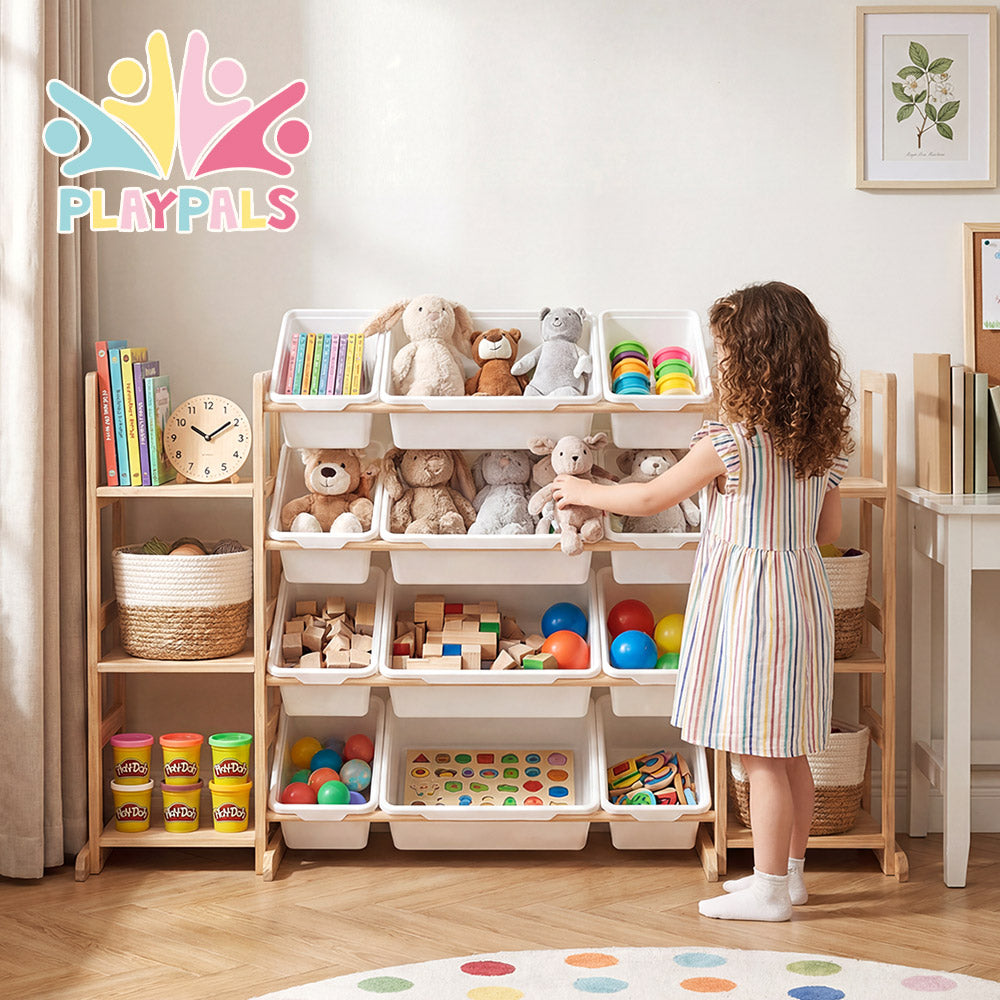 PlayPals Toy Storage Organizer with Storage Bins Toys Box White