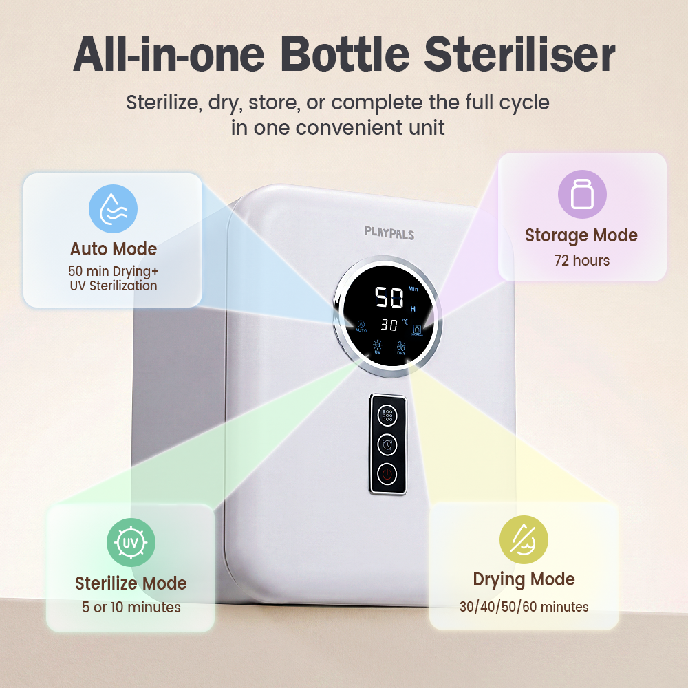 PlayPals 3-in-1 UV Steriliser and Dryer, Fits 9 Bottles & Accessories, White