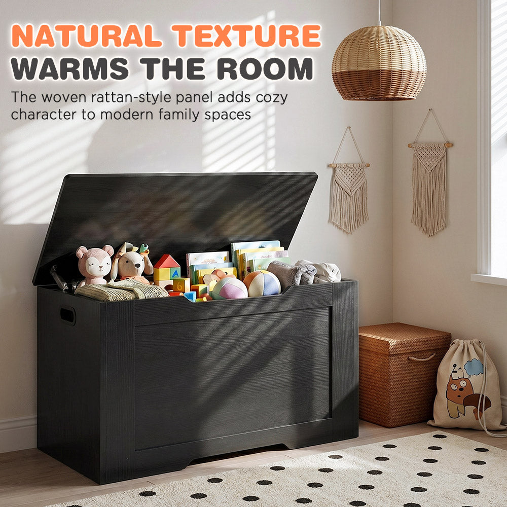 PlayPals 114L Kids Toy Box Storage Chest Particle Board Bench Black