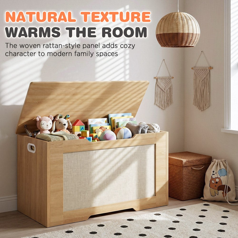 PlayPals 114L Kids Toy Box Storage Chest Particle Board Bench Naturel Wood