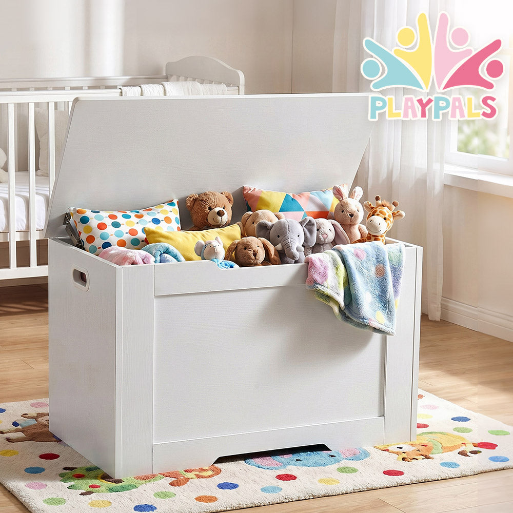PlayPals 114L Kids Toy Box Storage Chest Particle Board Bench White