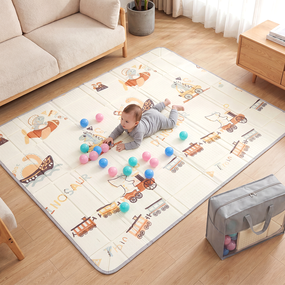 Playpals Foldable Baby Play Mat w/ Pit Balls XPE Foam Two Sides Dinosaur Outing