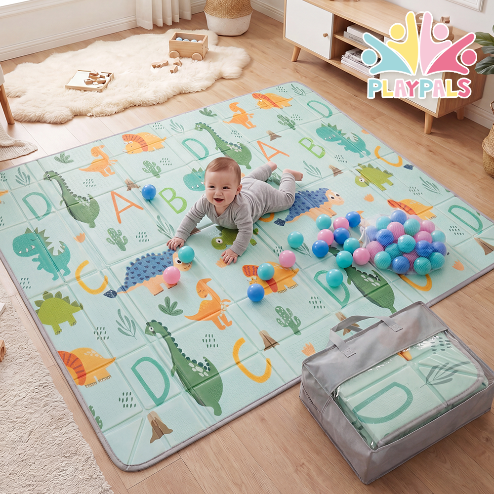 Playpals Foldable Baby Play Mat w/ Pit Balls XPE Foam Two Sides Dinosaur Land