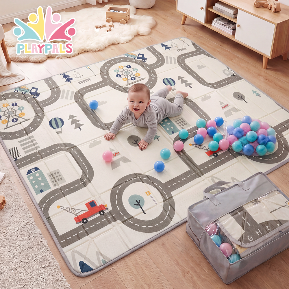 Playpals Foldable Baby Play Mat w/ Pit Balls XPE Foam Two Sides Road