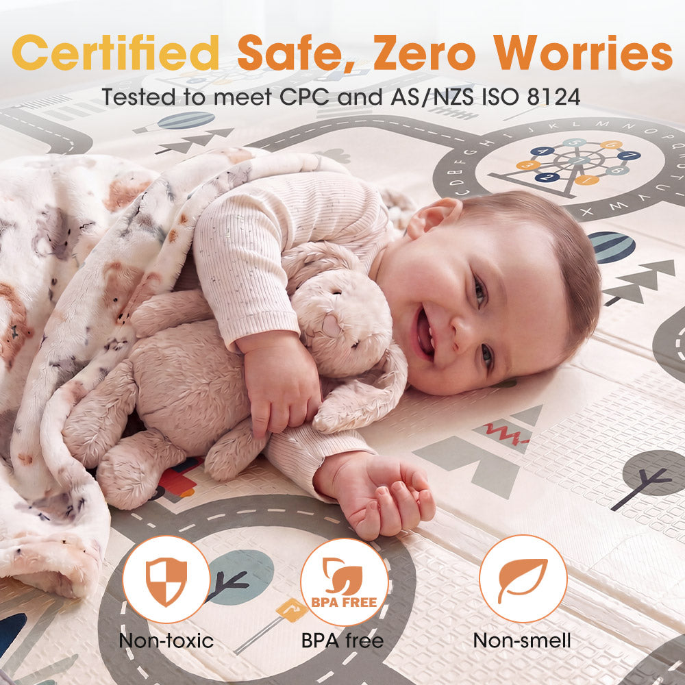 Playpals Foldable Baby Play Mat w/ Pit Balls XPE Foam Two Sides Road