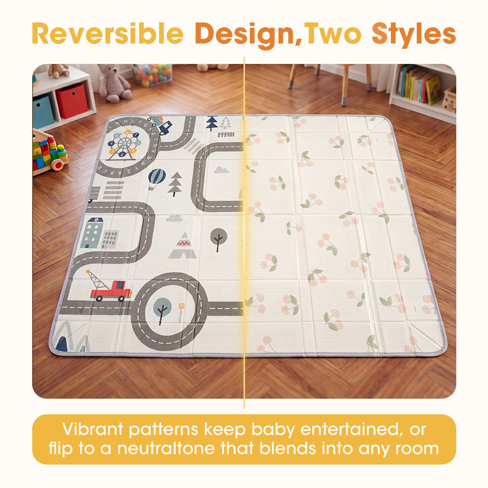 Playpals Foldable Baby Play Mat w/ Pit Balls XPE Foam Two Sides Road