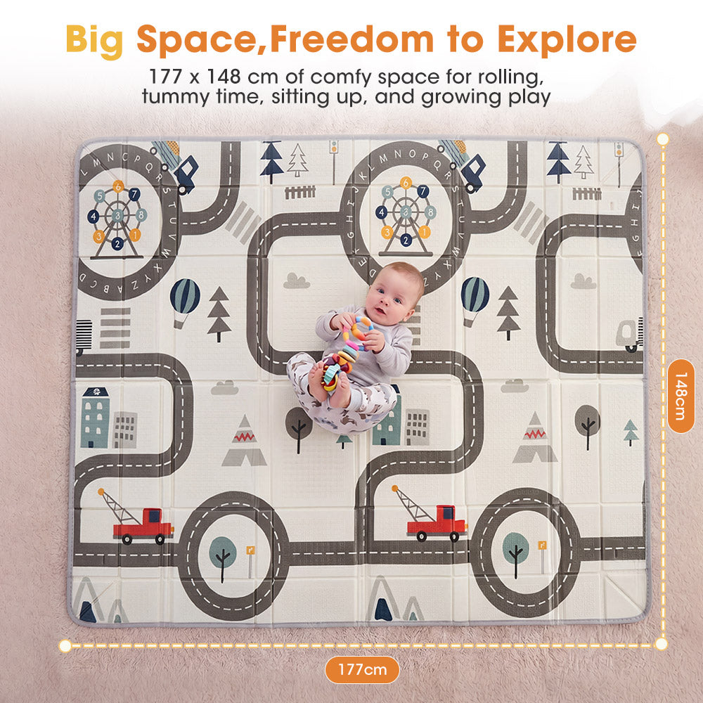 Playpals Foldable Baby Play Mat w/ Pit Balls XPE Foam Two Sides Road