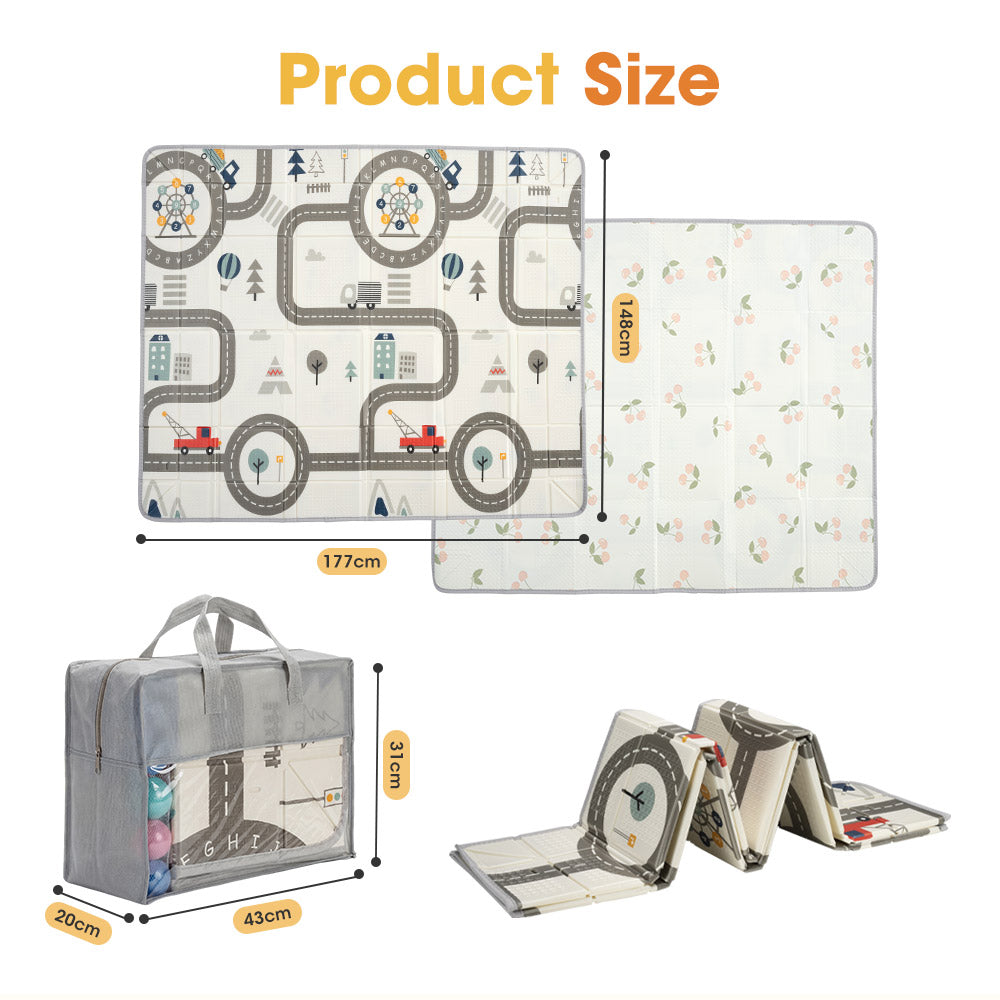 Playpals Foldable Baby Play Mat w/ Pit Balls XPE Foam Two Sides Road