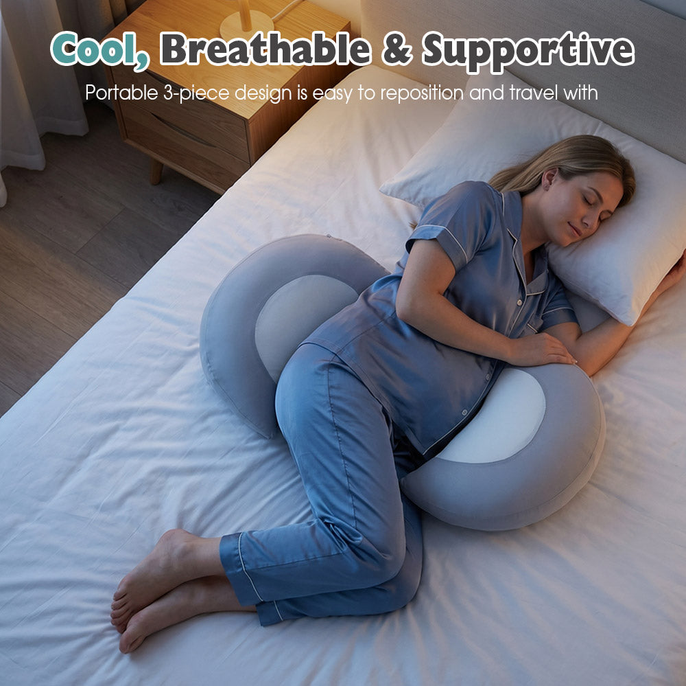 Playpals Cooling Pregnancy Pillow 3-Piece Soft Body Pillow for Back Belly Neck Legs