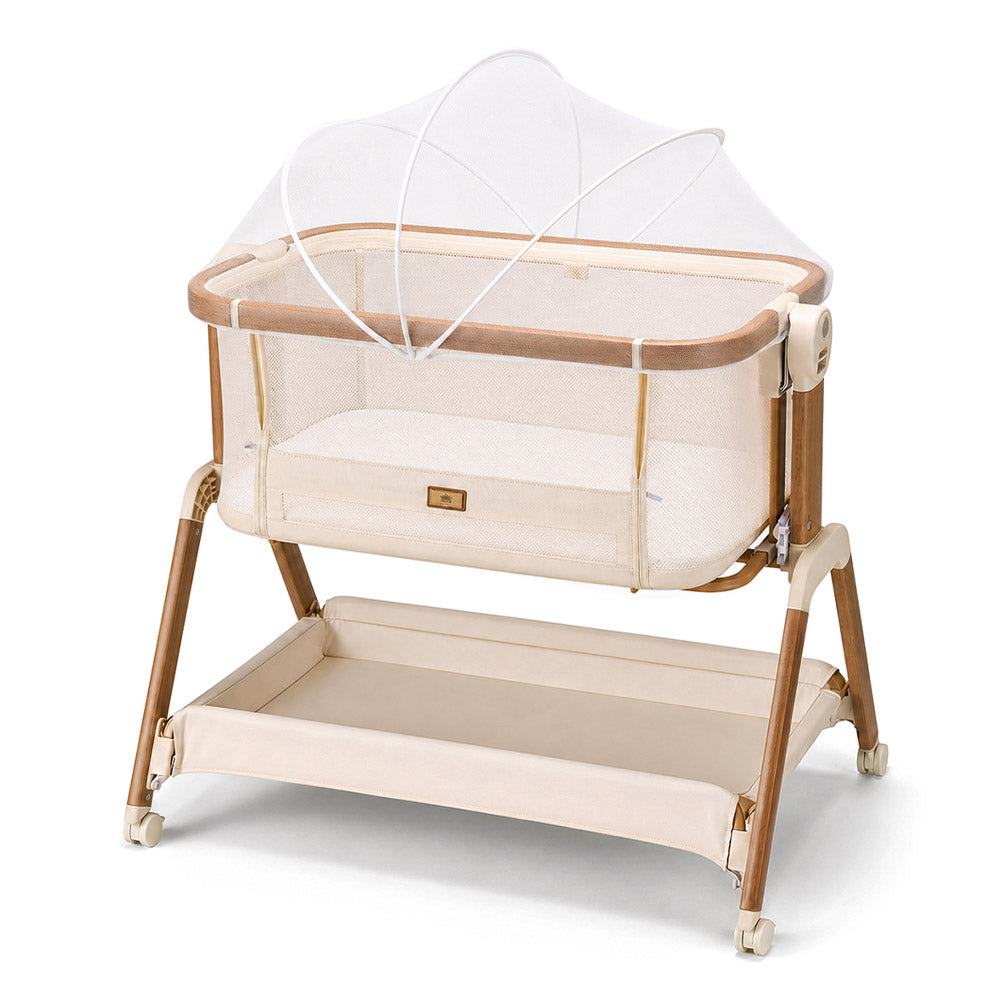 PlayPals Bassinet Bedside Crib w/ Mosquito Net & Storage Basket Brown
