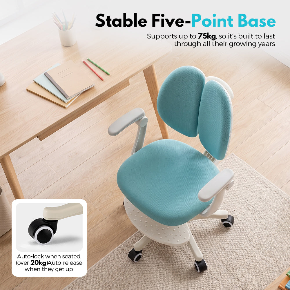 PlayPals Kids Desk Chair, Ergonomic Study Chair, Green/Grey/Pink