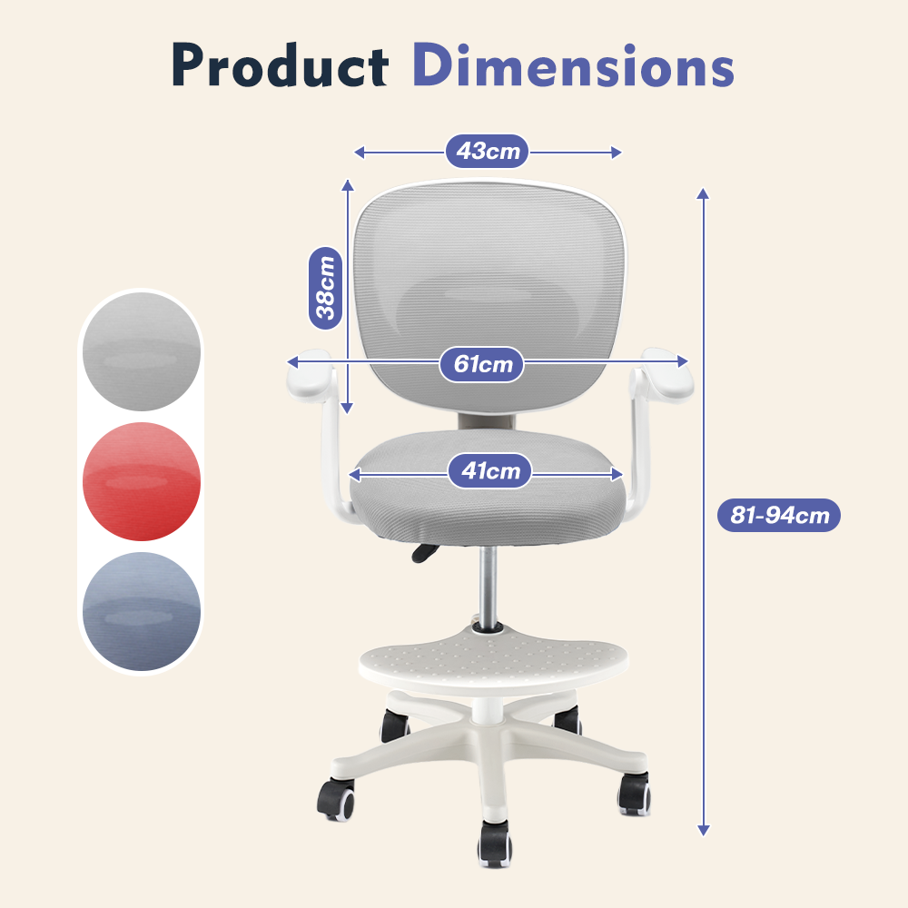 PlayPals Kids Desk Chair, Adjustable Children Study Chair, Red/Grey/Blue