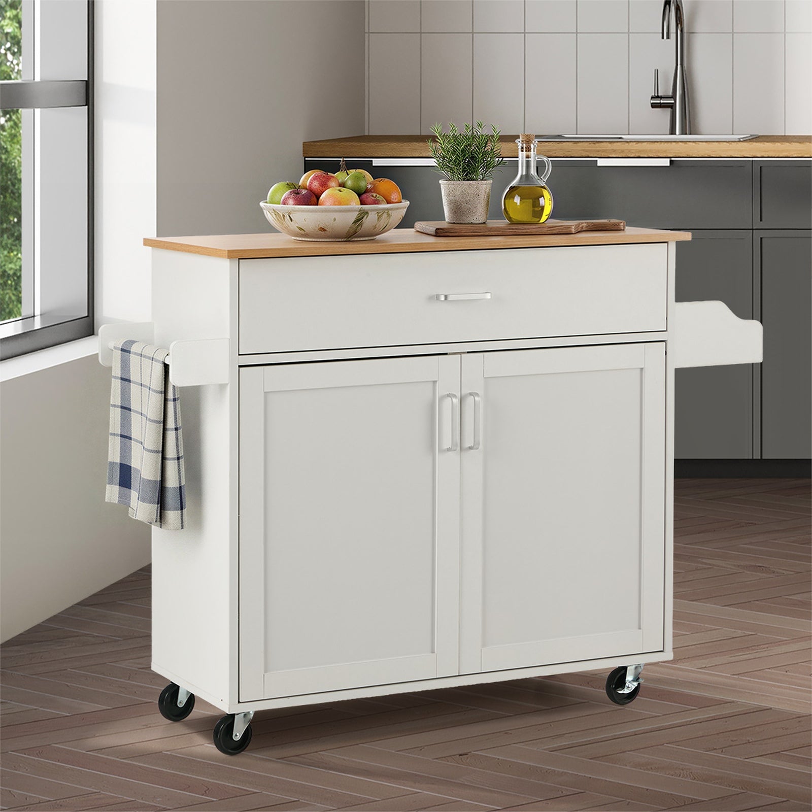 Oikiture Kitchen Island Trolley Rolling Storage Cart with Drawer & Towel Rack - Sunyee