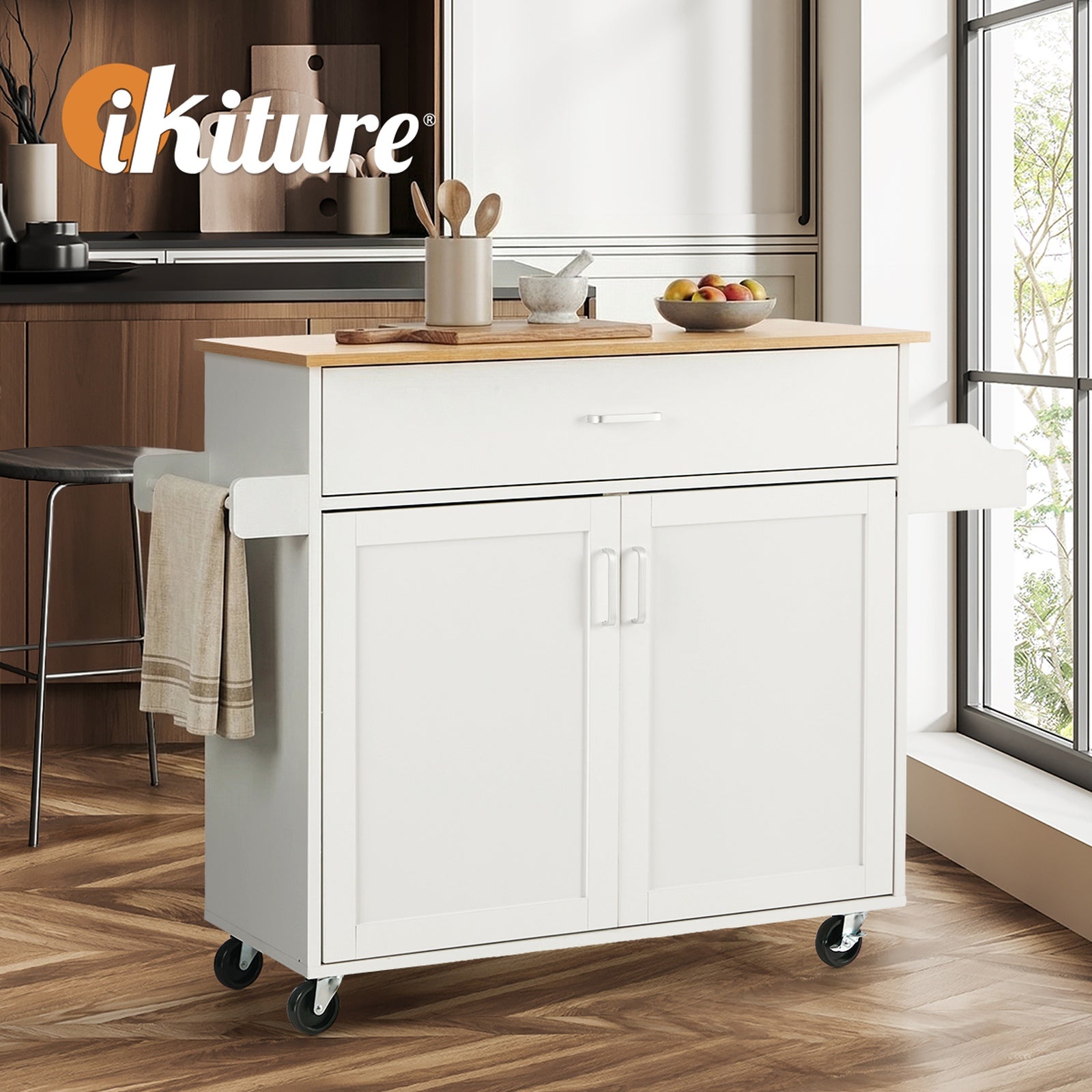 Oikiture Kitchen Island Trolley Rolling Storage Cart with Drawer & Towel Rack - Sunyee