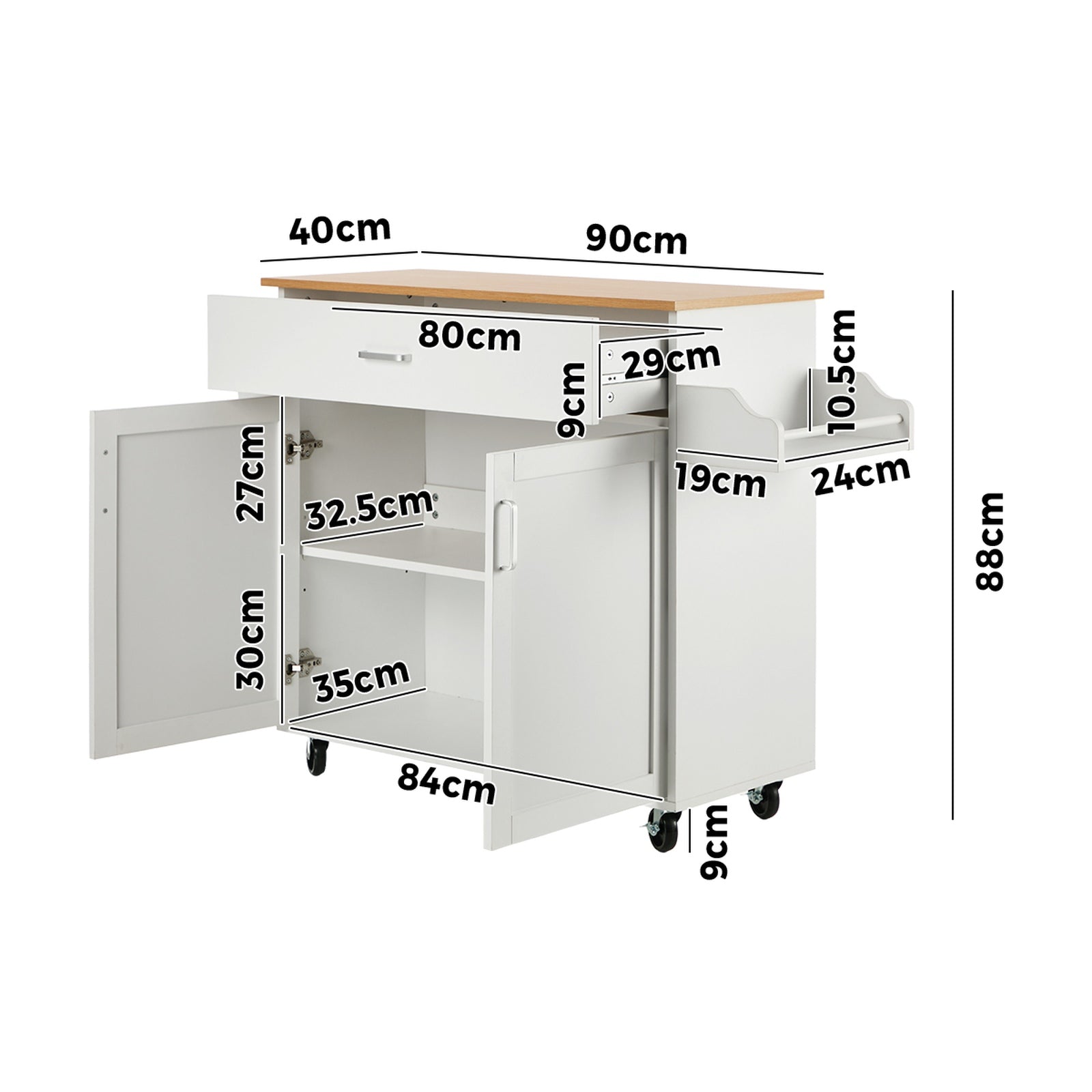 Oikiture Kitchen Island Trolley Rolling Storage Cart with Drawer & Towel Rack - Sunyee