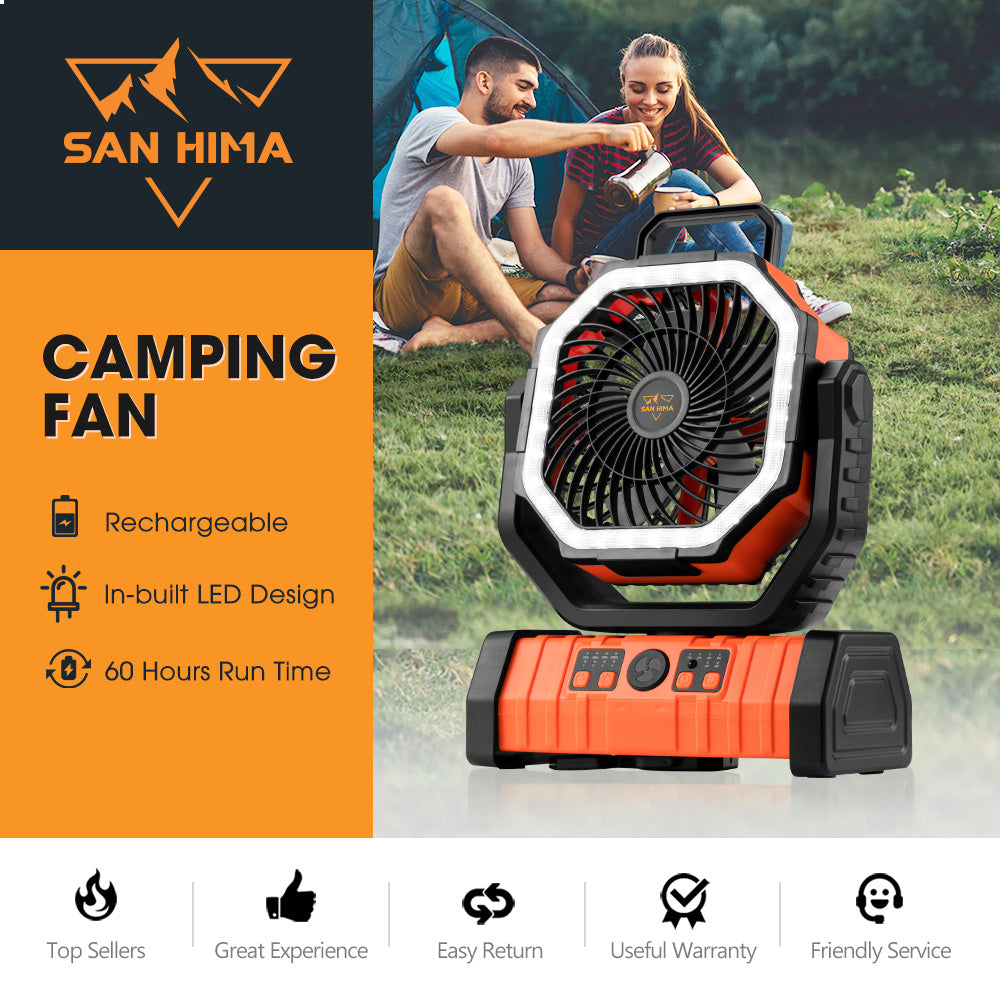 San Hima 20000mAh Portable Camping Fan Rechargeable Tent Fan With LED Light - Sunyee