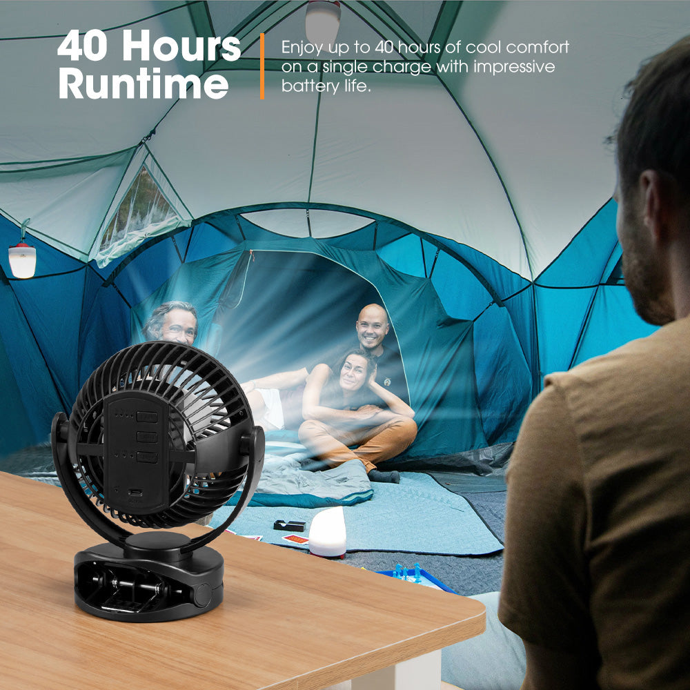 2X 3X 4X San Hima 10000mAh Camping Fan Portable W/ LED Light USB Rechargeable Clip On - Sunyee