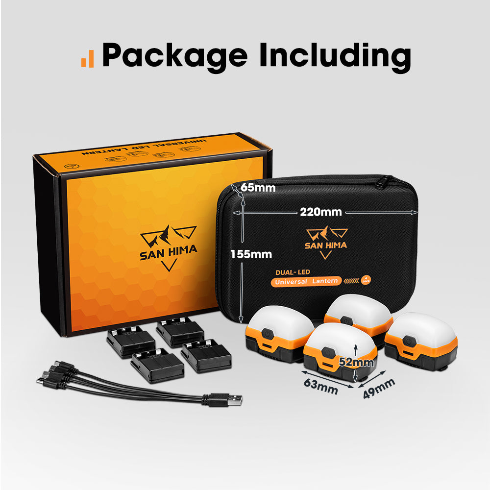 San Hima 4xLED Camping Lantern Light Amber White w/ Lithium Battery Rechargeable - Sunyee