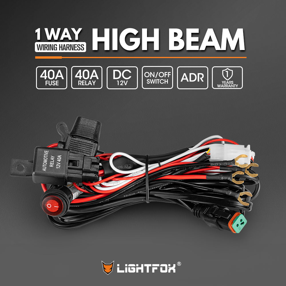 Lightfox 1 Way High Beam Wiring Harness w/ DT 2-Pin Connectors For LED Light Bar - Sunyee
