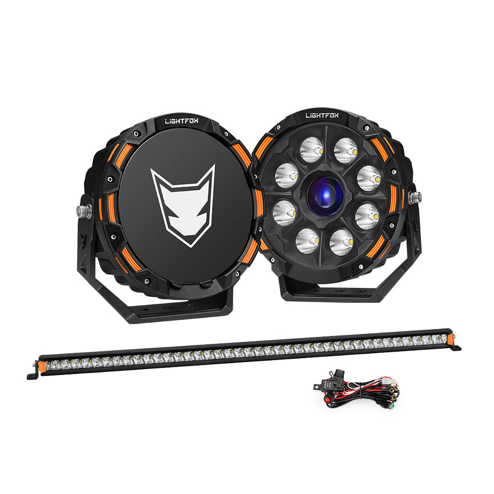 Lightfox 9 inch Osram Laser LED Driving Lights + 40 inch LED Light Bar + Wiring Kit - Sunyee