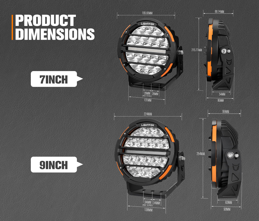 Lightfox 7"+9" Osram LED Driving Lights Round Spotlight Spot Headlight DRL - Sunyee