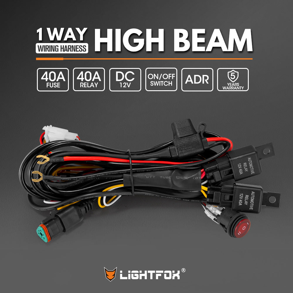 Lightfox 40A High Beam Wiring Harness With DT 3-Pin Connectors For LED Pod Light