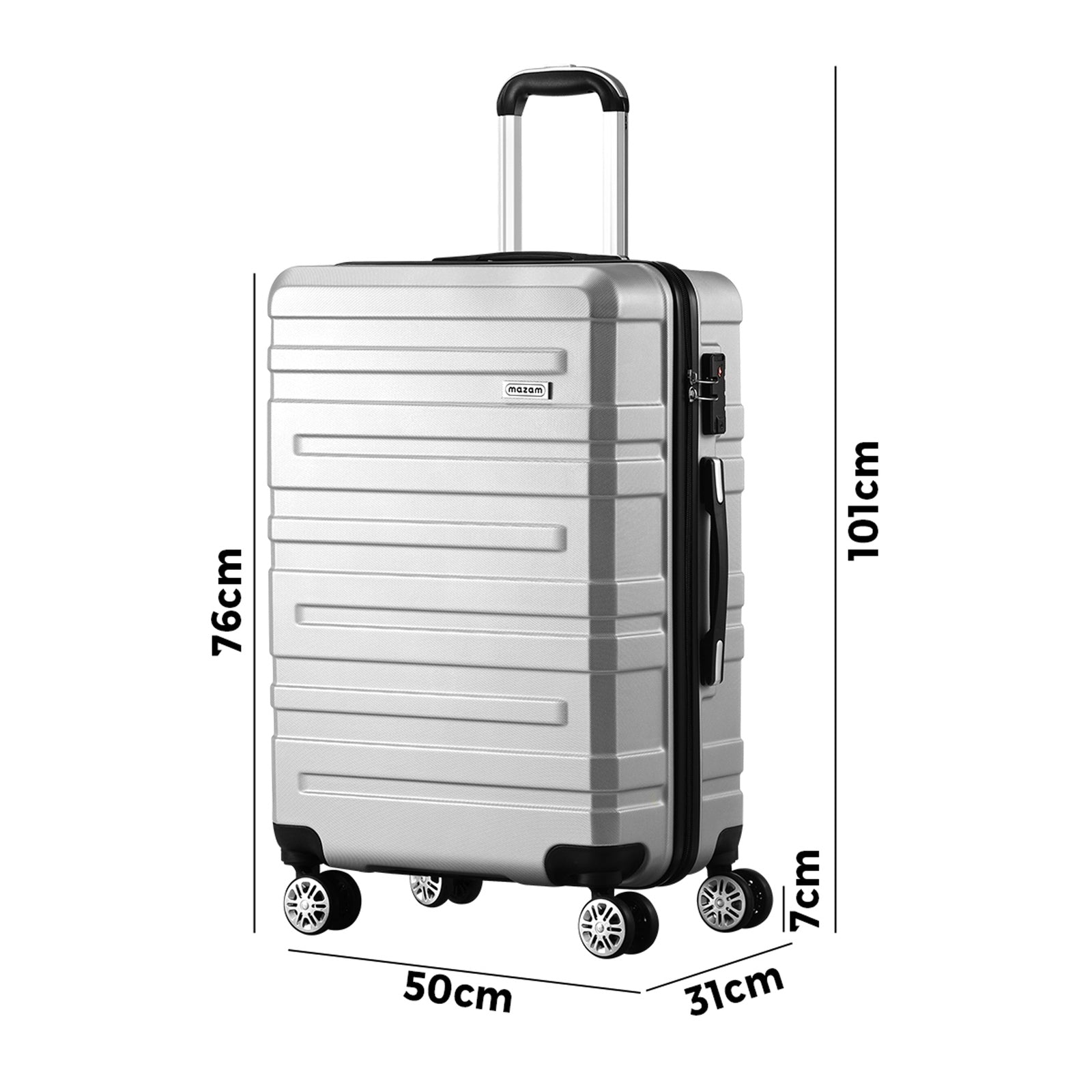 Mazam 28" Luggage Suitcase Trolley Set Travel TSA Lock Storage Hard Case Silver - Sunyee