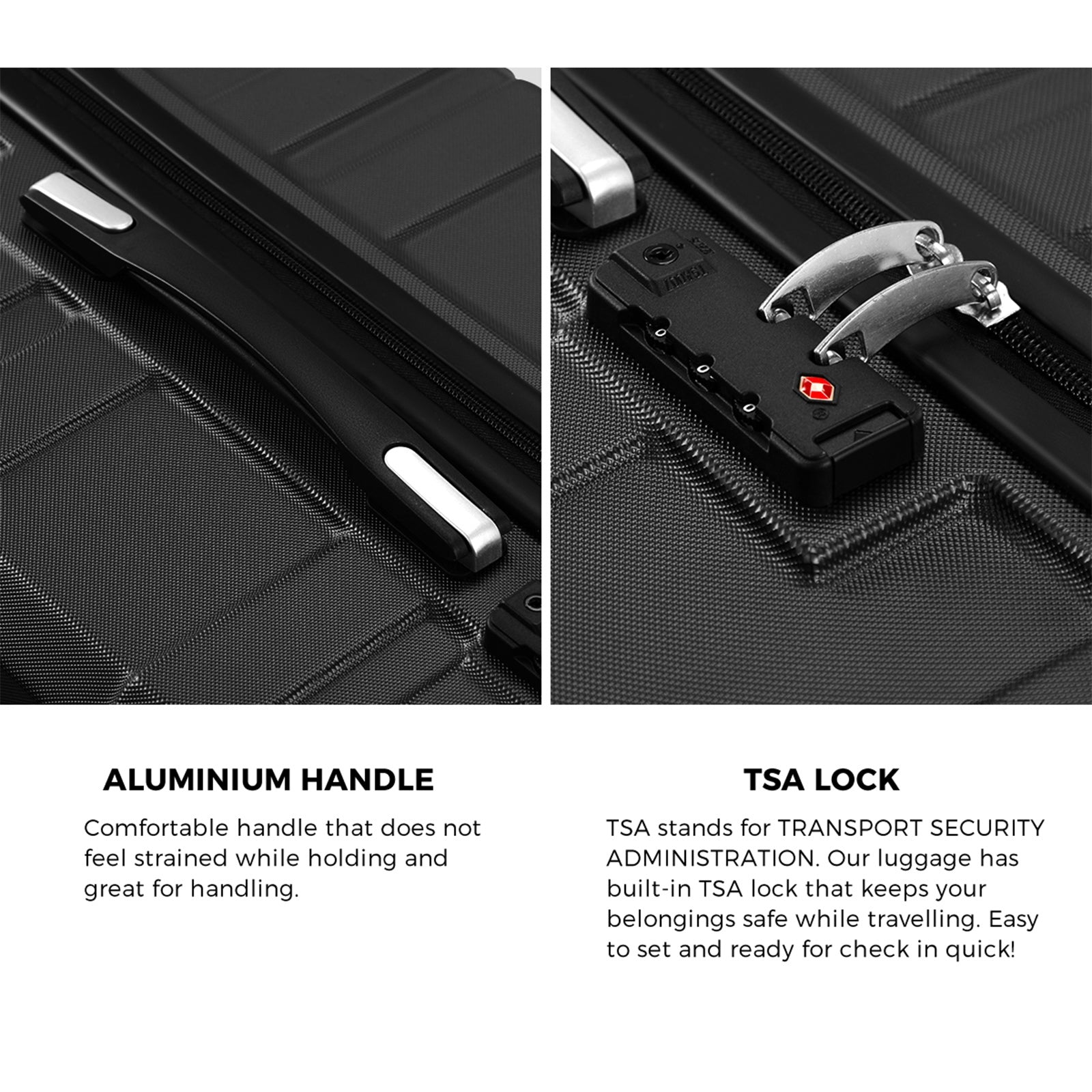 Mazam 3PCS Luggage Suitcase Trolley Set Travel TSA Lock Storage Hard Case Black - Sunyee