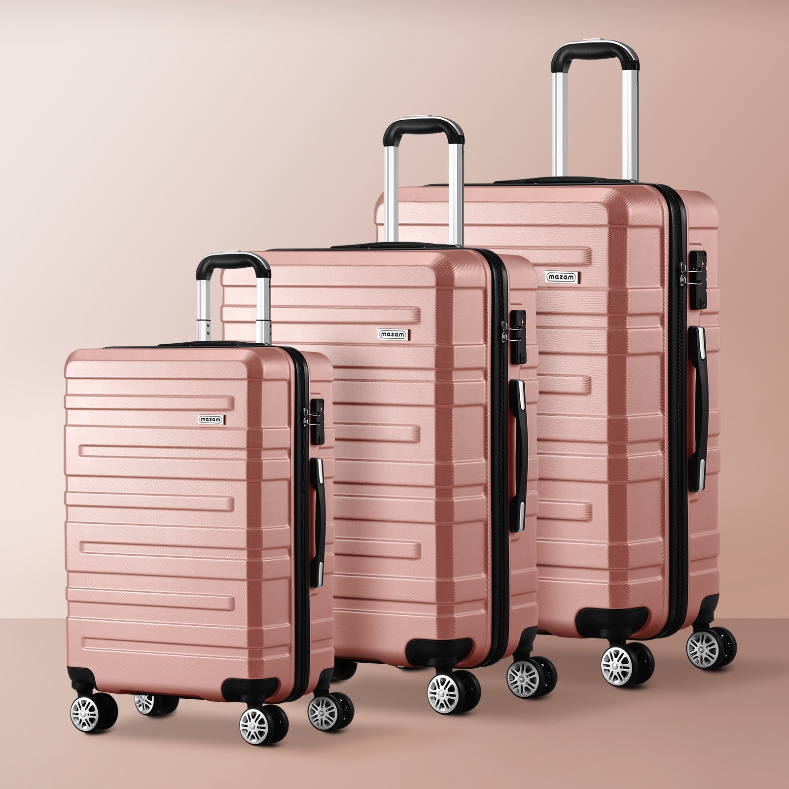 Mazam 3PCS Luggage Suitcase Trolley Set Travel TSA Lock Storage Hard Case Pink - Sunyee