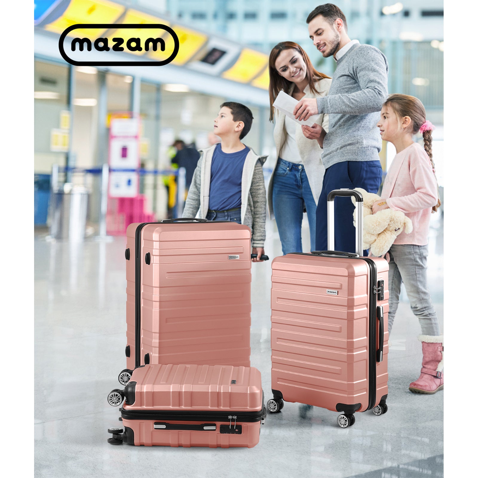 Mazam 3PCS Luggage Suitcase Trolley Set Travel TSA Lock Storage Hard Case Pink - Sunyee