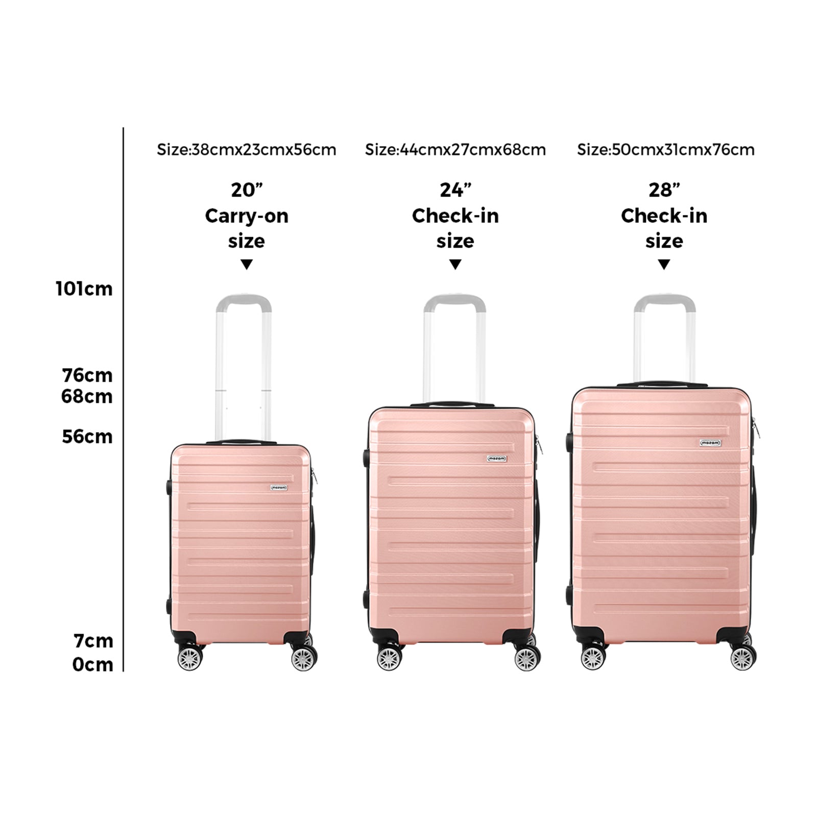 Mazam 3PCS Luggage Suitcase Trolley Set Travel TSA Lock Storage Hard Case Pink - Sunyee